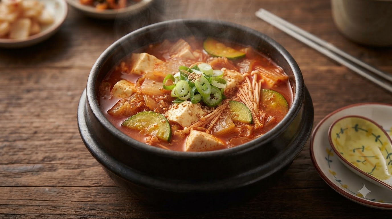 Klasyczna koreańska zupa kimchi z tofu (w stylu sundubu-jjigae)
