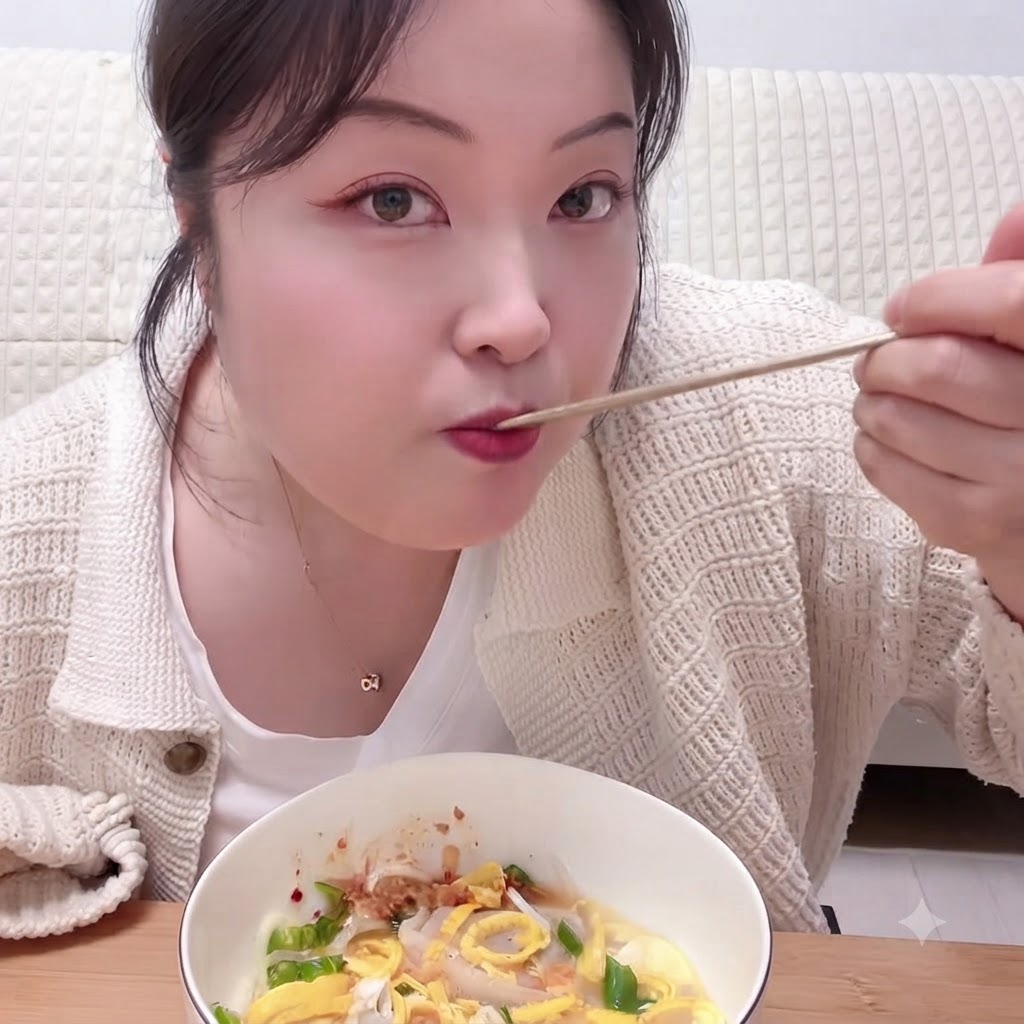 Pierogi z kimchi zanurzane we wrzącym garnku z zupą.
