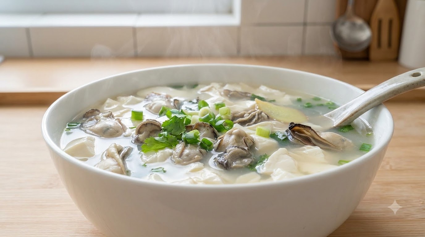 Niskotłuszczowa zupa z ostrygami i tofu