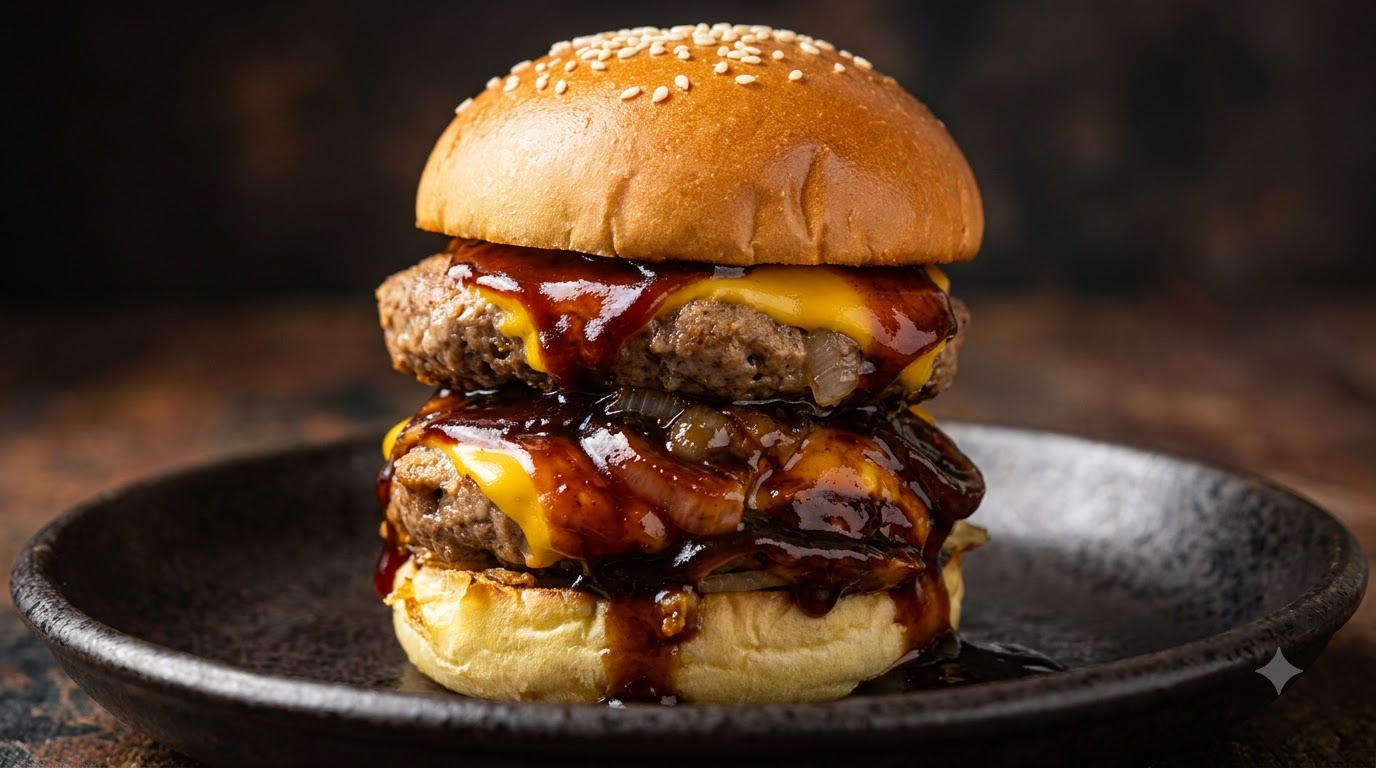 Japoński Burger Teriyaki z Wołowiną i Roztopionym Serem