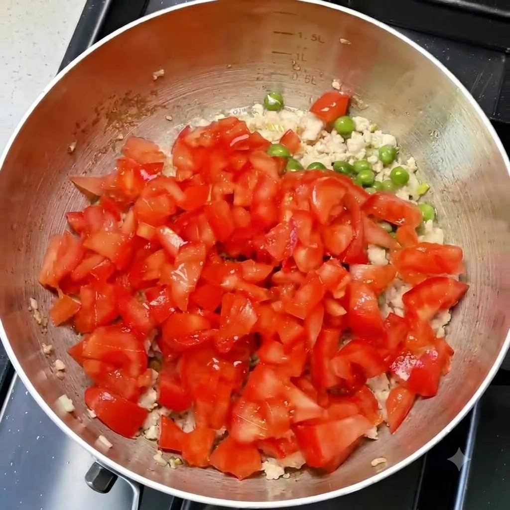 Łyżeczka soli posypywana nad składnikami znajdującymi się na patelni.
