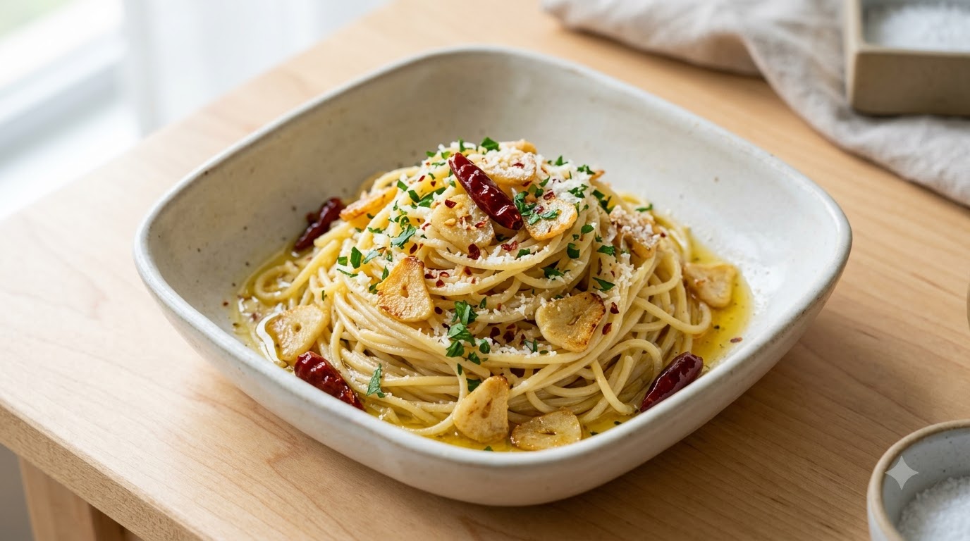 Pikantny Makaron z Oliwy z Czosnkiem i Kolendrą (w Stylu Aglio e Olio)