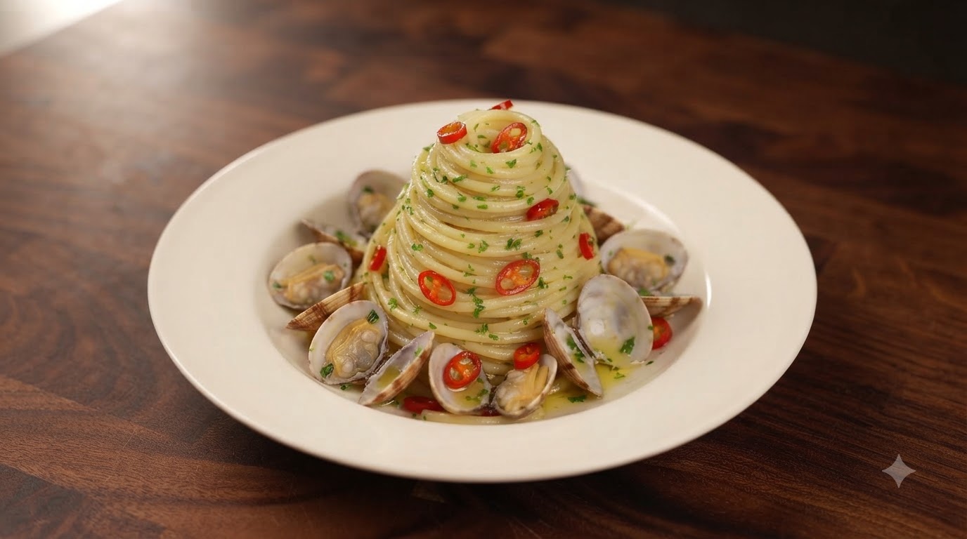 Spaghetti z czosnkiem i małżami (Spaghetti alle Vongole)