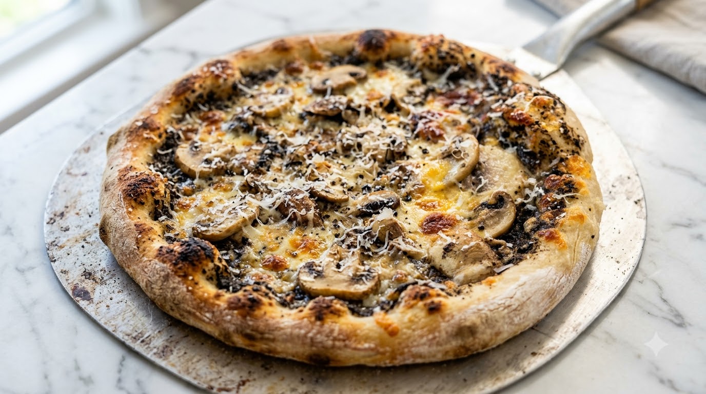 Wykwintna Pizza z Czarnymi Truflami i Grzybami