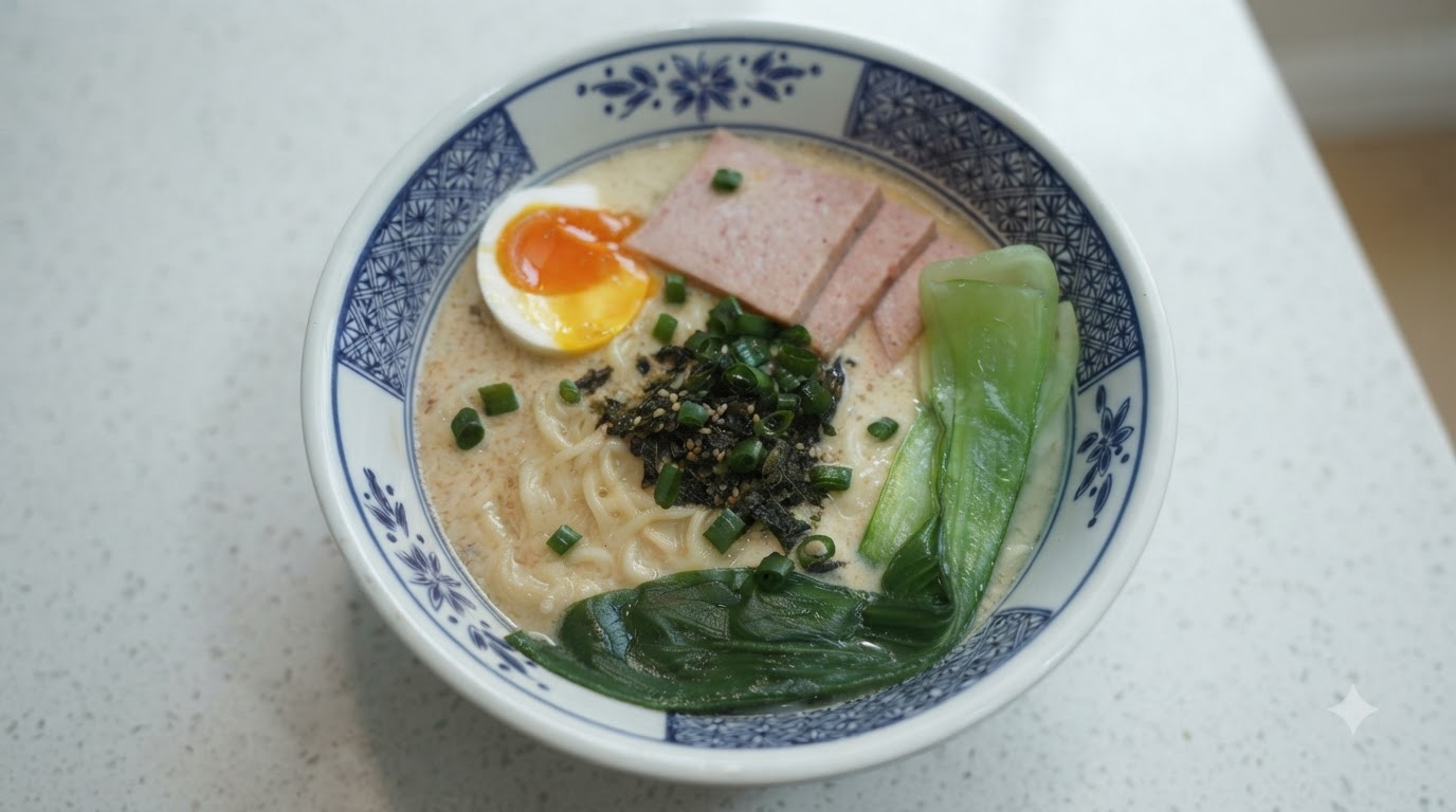 Kremowy domowy ramen tonkotsu w wersji ekspresowej