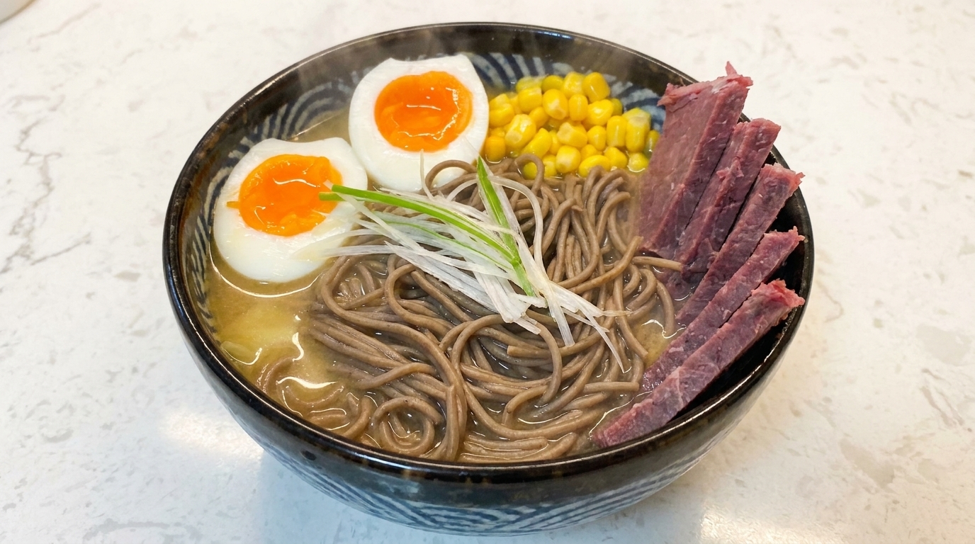 Niskotłuszczowy Ramen Soba z Miso, Wołowiną i Jajkiem