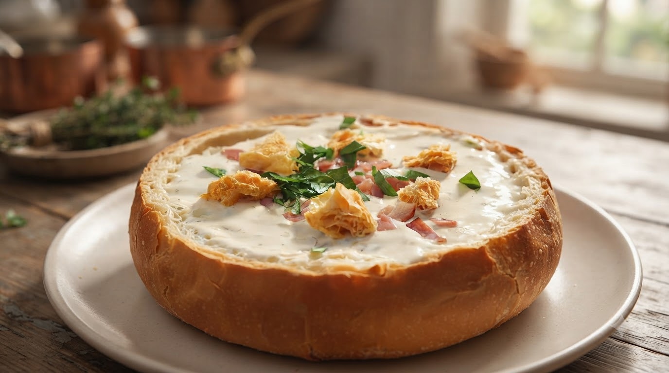 Klasyczna Amerykańska Zupa Clam Chowder w Chlebie