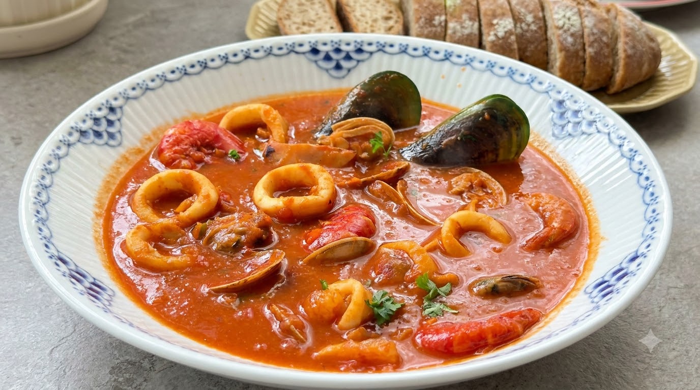 Tradycyjna Hiszpańska Zupa Owoców Morza (Sopa de Mariscos)