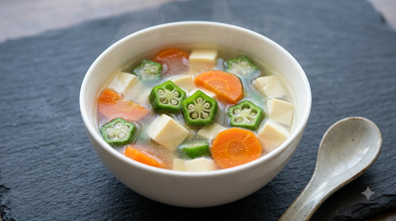 Zupa Biały Jadeit z Okrą, Marchewką i Tofu