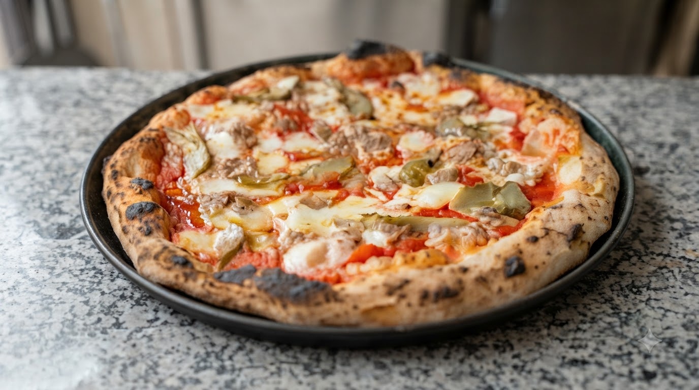 Neapolitańska pizza z tuńczykiem i karczochami