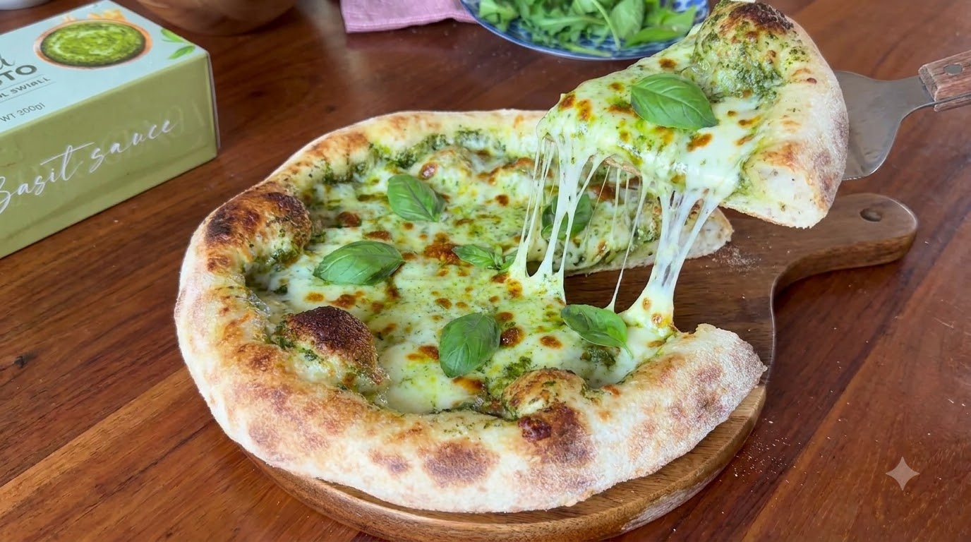 Klasyczna włoska pizza z pesto z bazylii