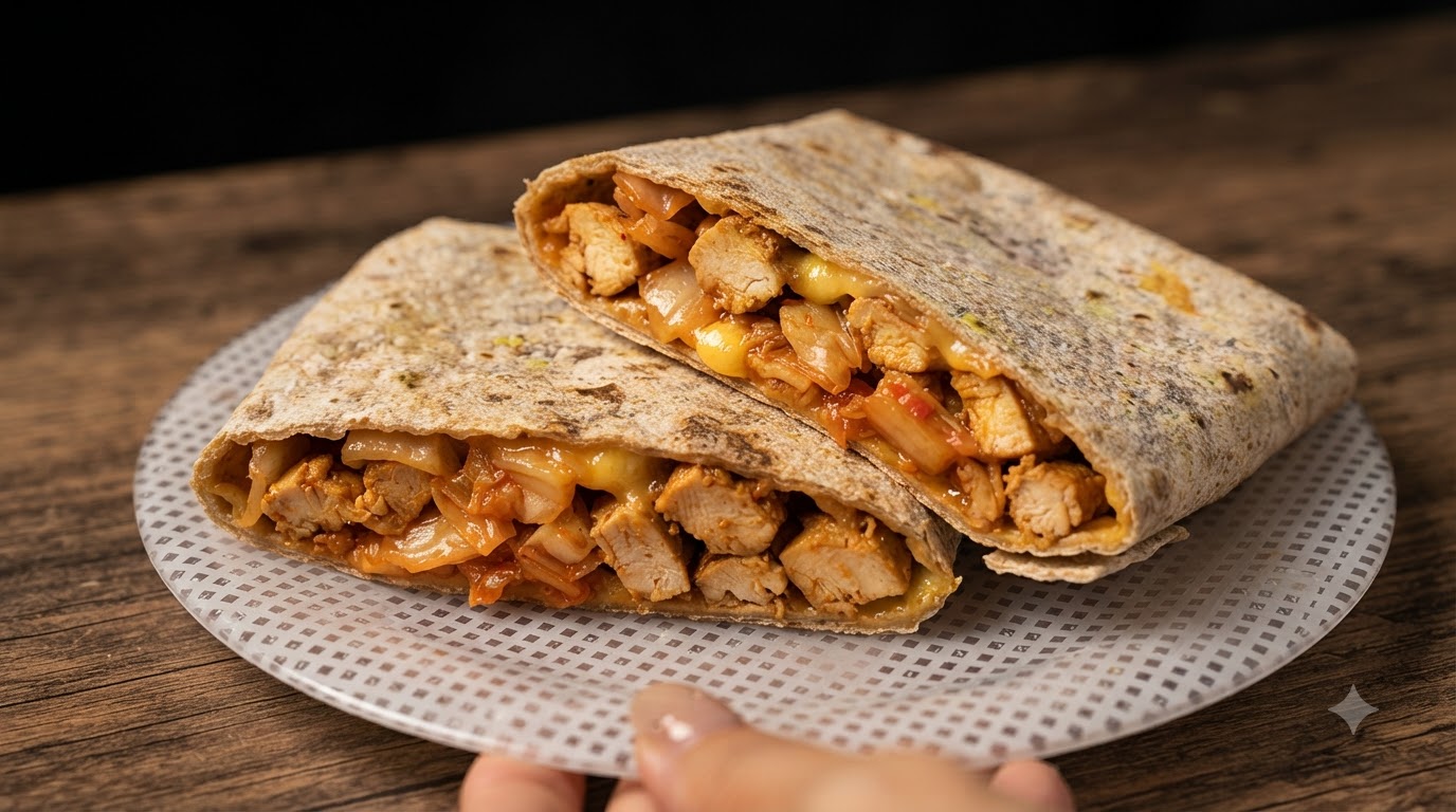 Wrap Pełen Kimchi, Sera i Kurczaka z Pełnoziarnistej Tortilli