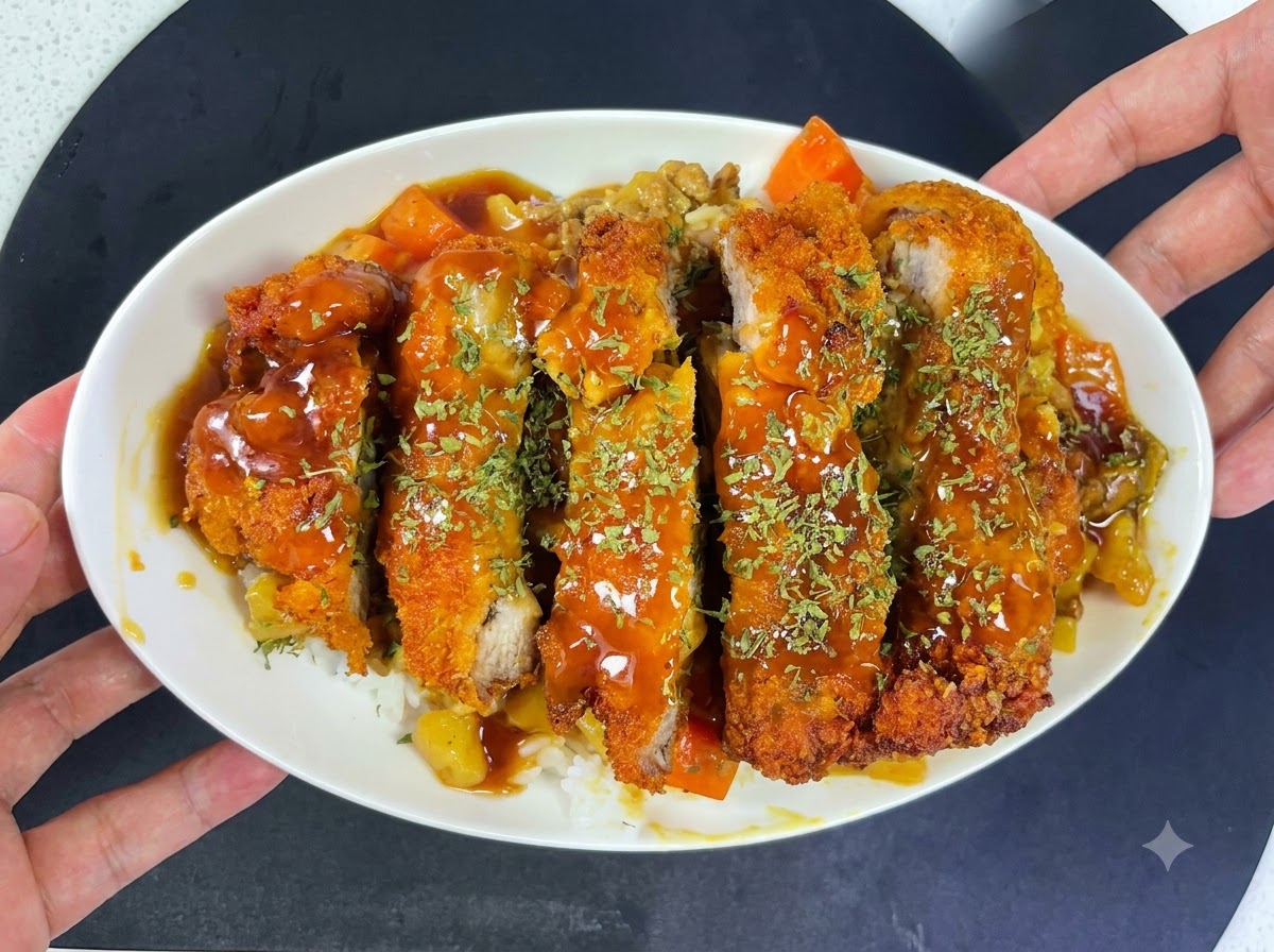 Panierowany kotlet wieprzowy smażący się w gorącym oleju na złoty i chrupiący kolor.