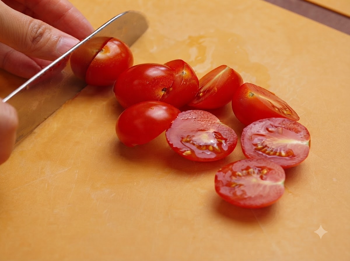 Awokado podczas krojenia, drylowania i krojenia w delikatne, cienkie cząstki na desce do krojenia.