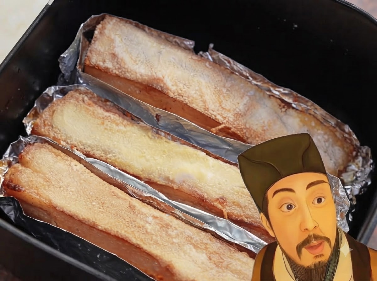 Utwardzona warstwa soli pęka i jest usuwana z upieczonych pasków boczku.