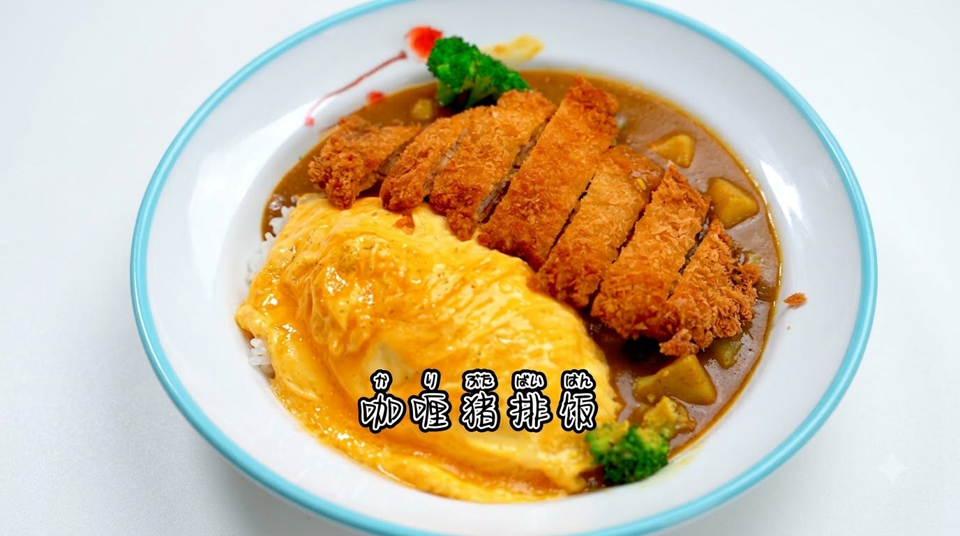 Japoński ryż z panierowanym kotletem wieprzowym i curry (Katsukare)