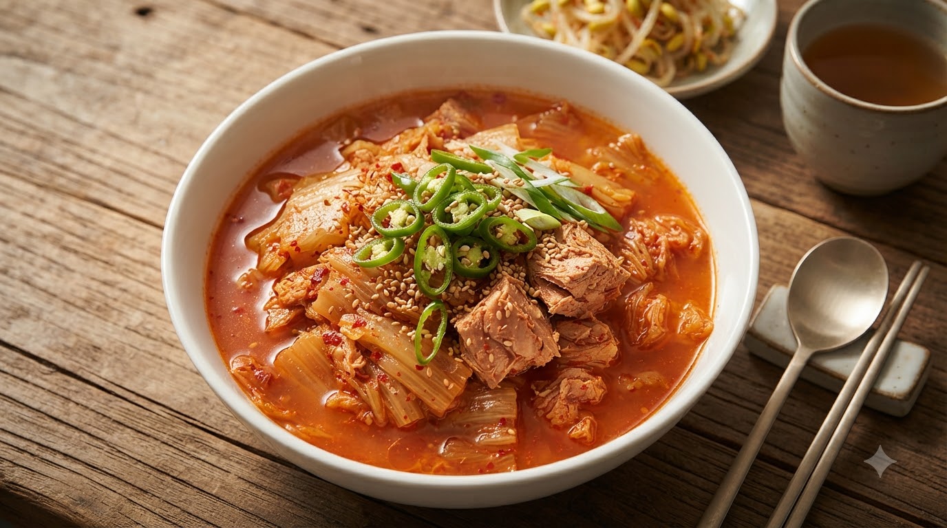 Klasyczne koreańskie kimchi jjigae z tuńczykiem (참치김치찌개)