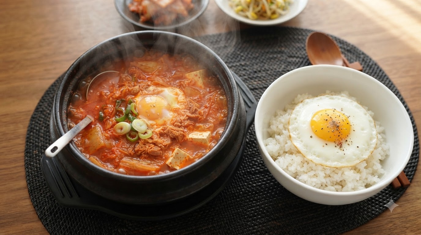 Klasyczna koreańska zupa kimchi z tuńczykiem (Kimchi Jjigae)