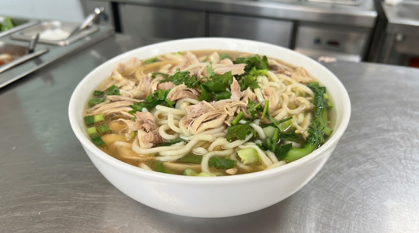 Autentyczna Pikantna Zupa Noodle z Posiekanym Kurczakiem