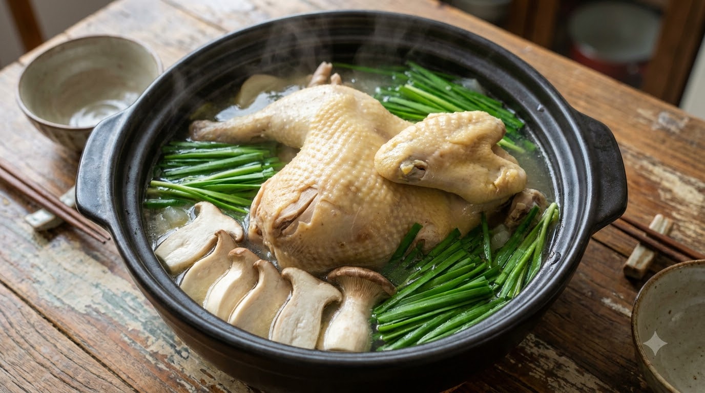 Klaro-duszone całe kurczakowe danie z sosem czosnkowo-chili i makaronem udon