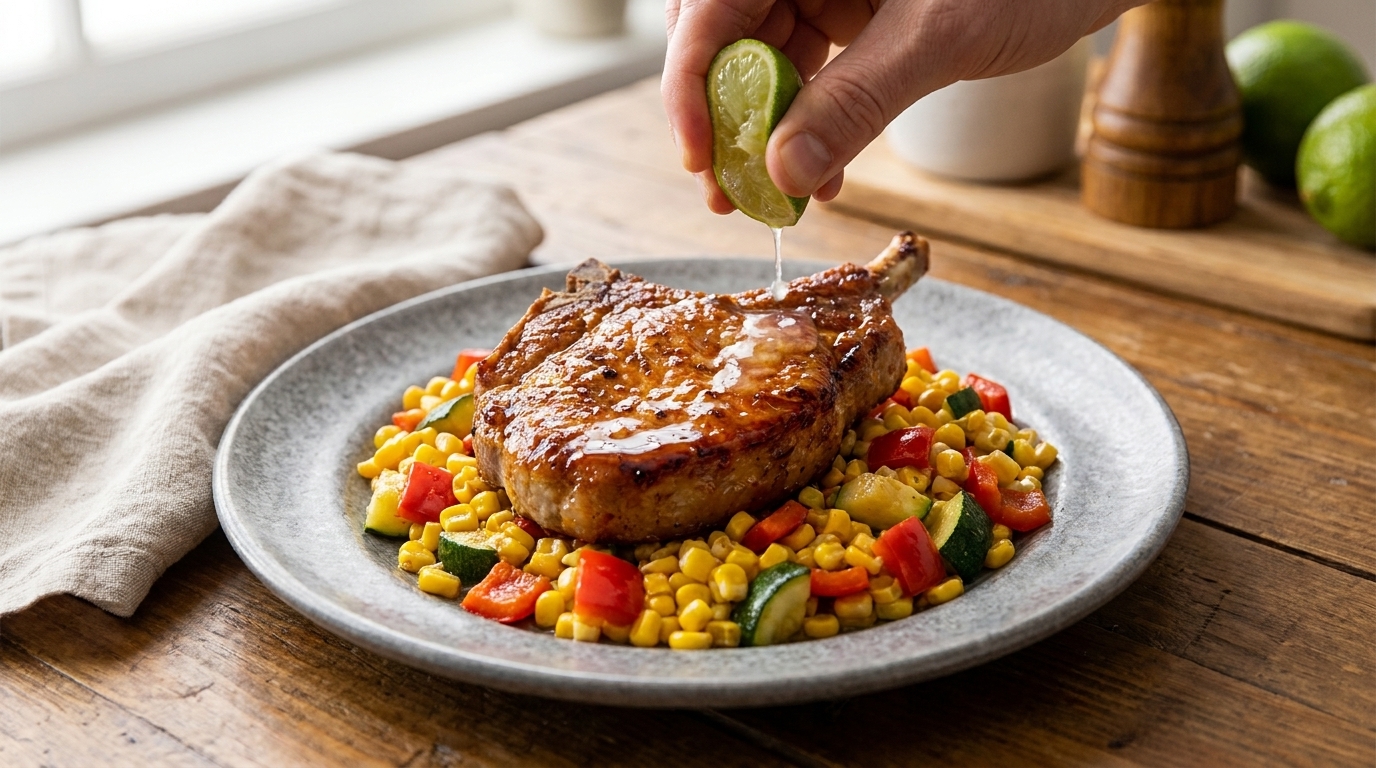 Kotlet schabowy z patelni z letnim succotash