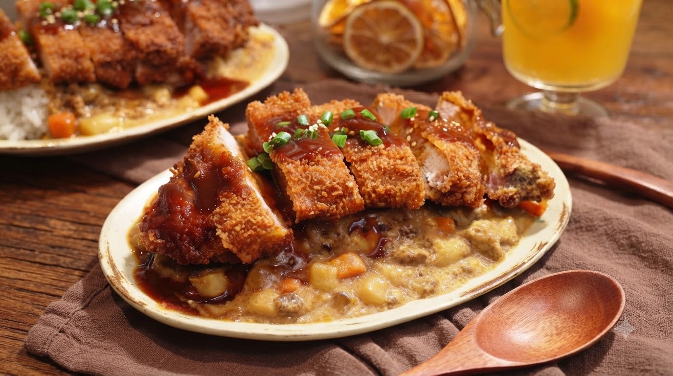Chrupiący Schabowy z Ryżem i Aksamitnym Curry