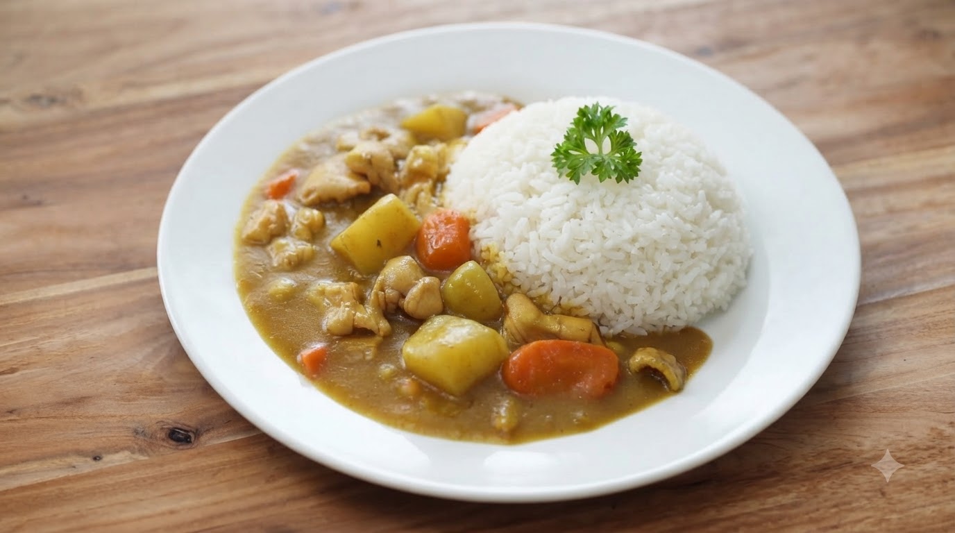 Klasyczne japońskie curry z kurczakiem i ryżem