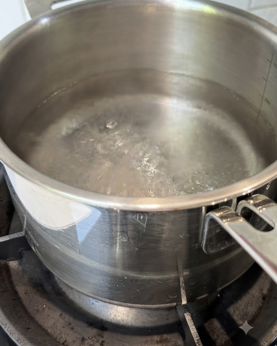 Suche nitki makaronu spaghetti wkładane do garnka z wrzącą wodą.
