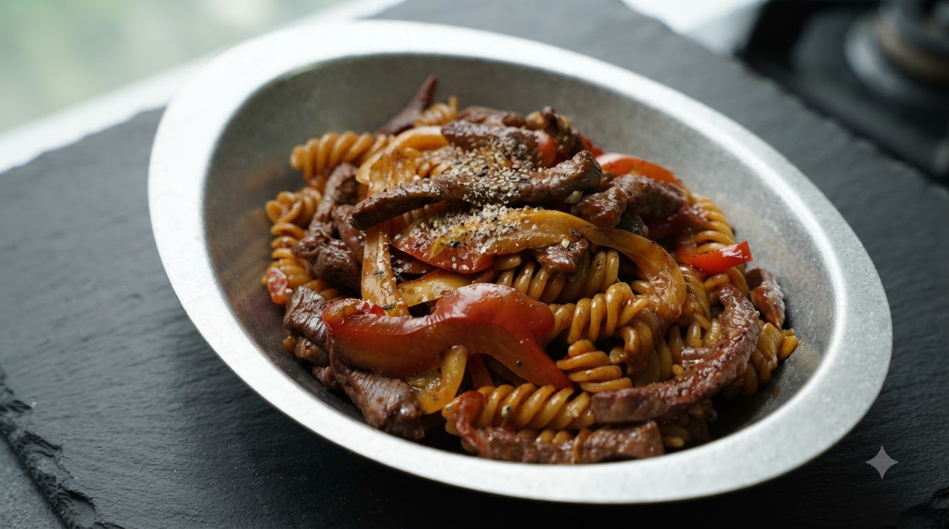 Fusilli z Polędwicą Wołową i Czarnym Pieprzem