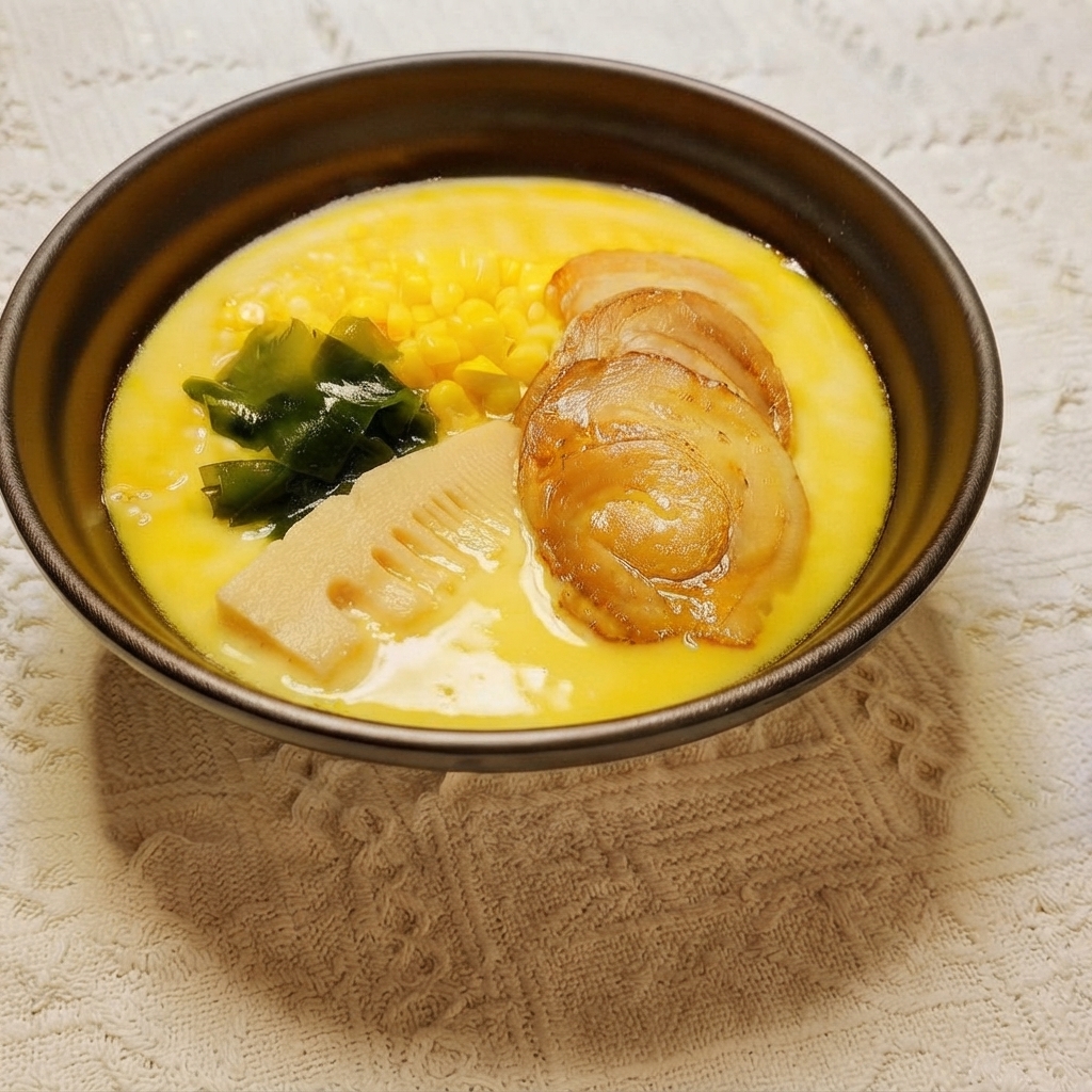 Plaster pędu bambusa wkładany do przygotowanej miski z makaronem ramen.