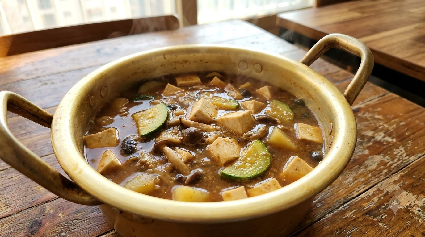 Tradycyjne koreańskie Doenjang Jjigae (zupa z pastą sojową)