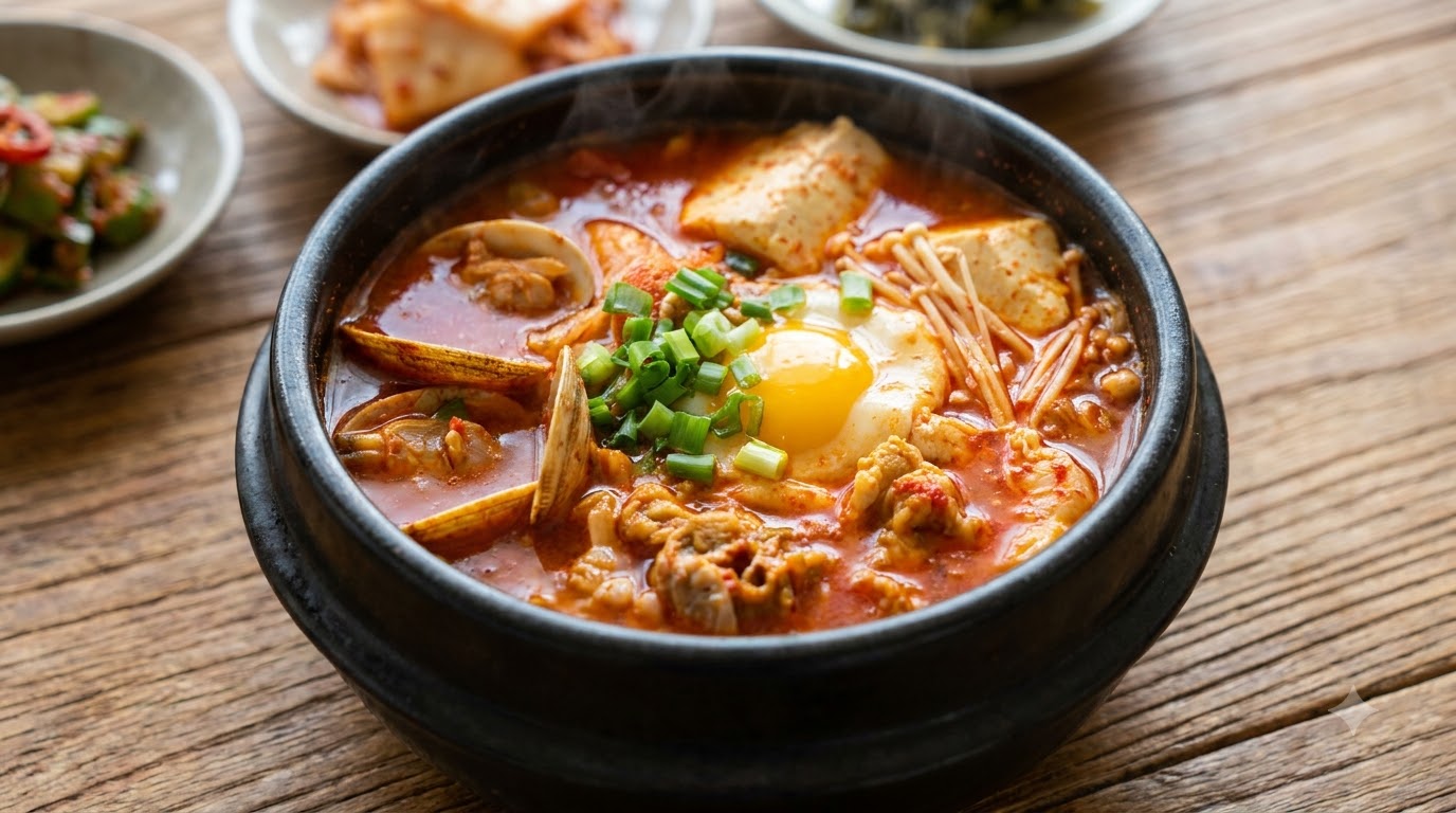 15-minutowe pikantne koreańskie gulasze z miękkiego tofu (Sundubu Jjigae)