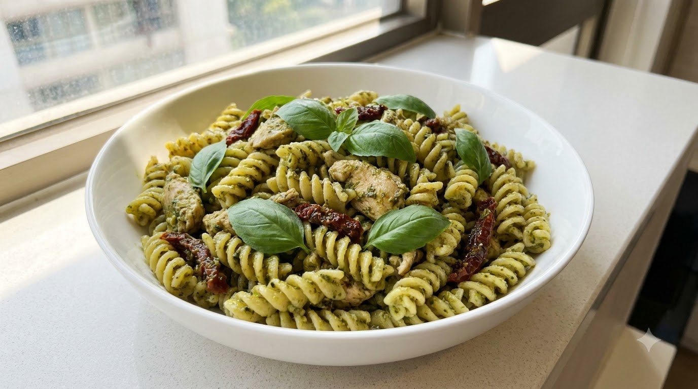 Kurczak z Pesto, Suszonymi Pomidorami i Fusilli