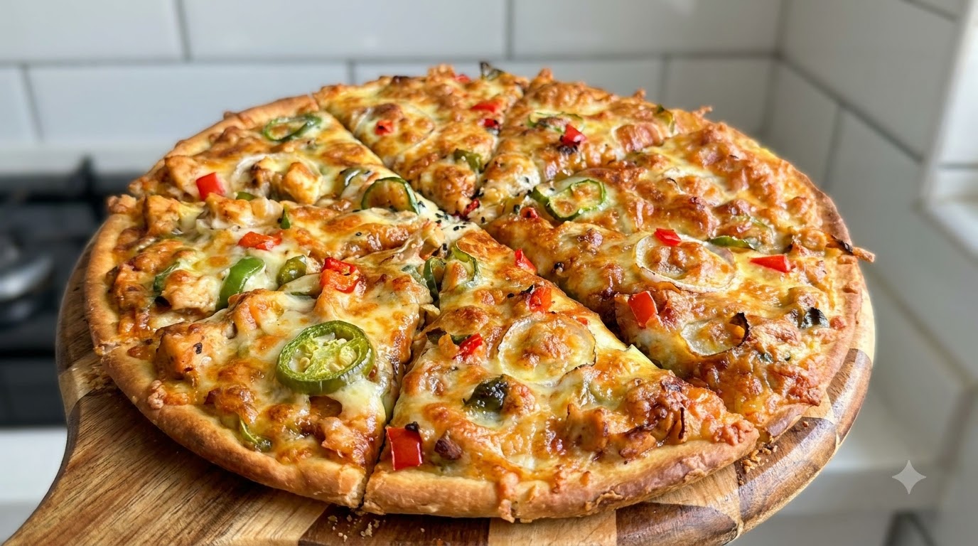 Domowa pizza z kurczakiem, jalapeno i papryką