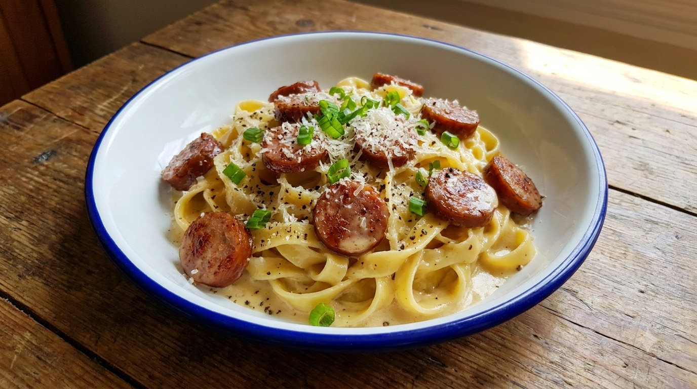 Makaron Carbonara z Tajwańską Kiełbaską