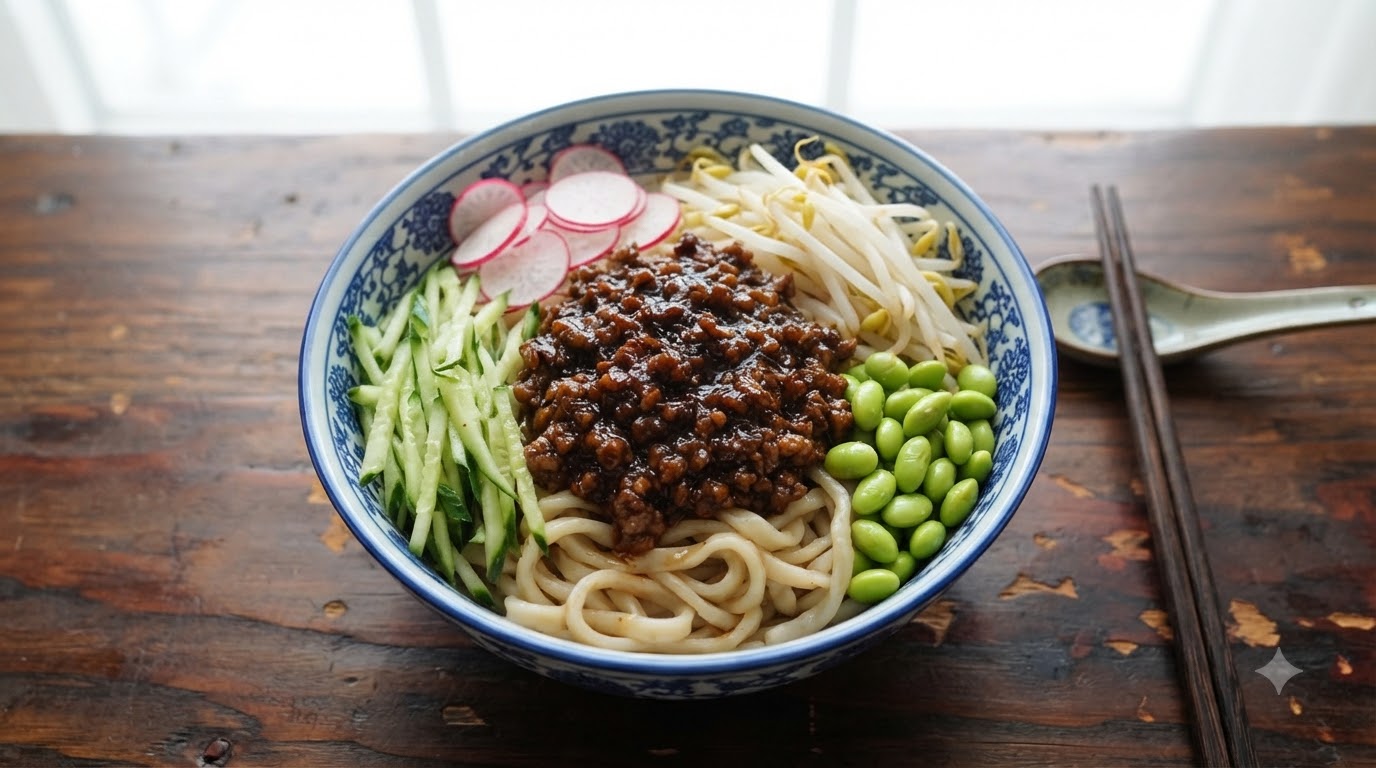 Autentyczny makaron pekiński w sosie fasolowym (Zhajiangmian)