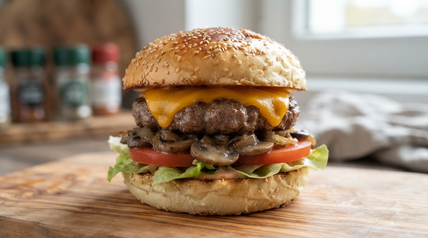 Domowy cheeseburger wołowy z bułką tangzhong