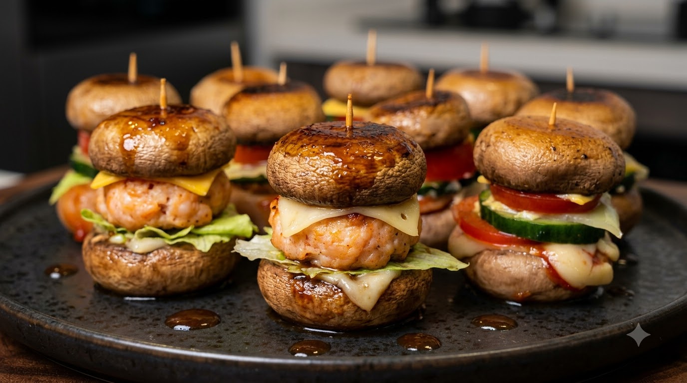 Wykwintne mini burgers z nadziewanymi krewetkami grzybami
