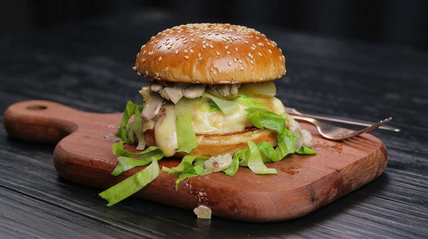 Burger z Wagyu z Grzybami i Kremowym sosem