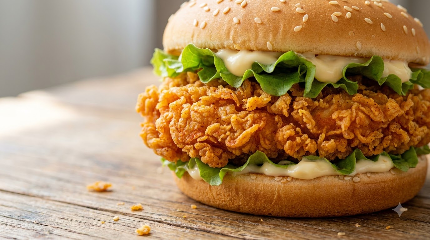 Chrupiący Domowy Burger z Pikantną Nóżką Kurczaka