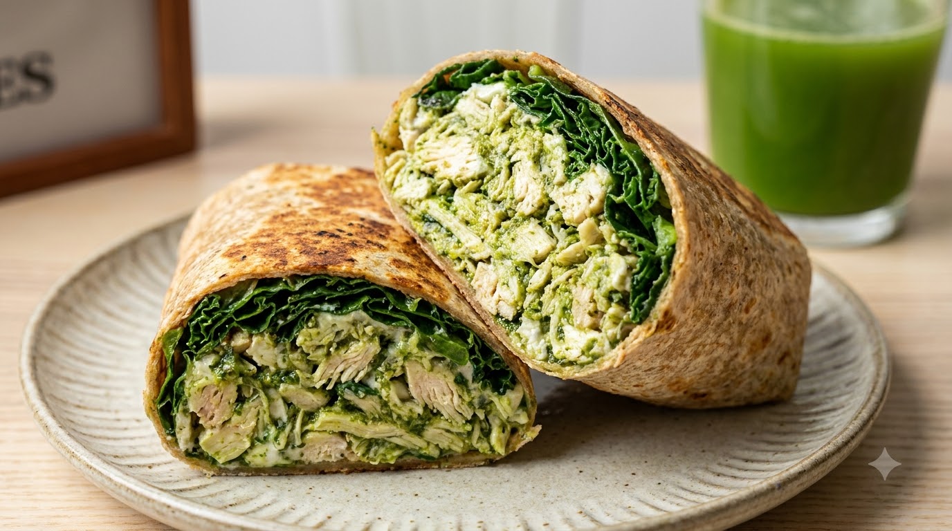 Wrap z Pesto i Szarpanonym Kurczakiem oraz Jarmużem